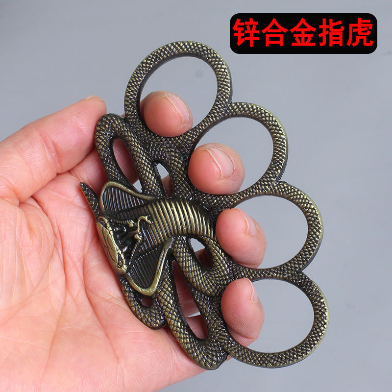丨New brass knuckle rings, zinc alloy iron fist buckles, hand buckles for self-defense, window breaking hammers, outdoor snake-shaped boxing gloves