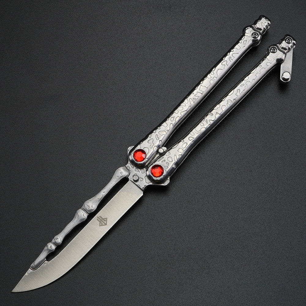 Skull Butterfly Knife Integrated Titanium Handle Folding Fancy Hand Knife Training Knife Outdoor Butterfly Practice Knife Does Not Edge