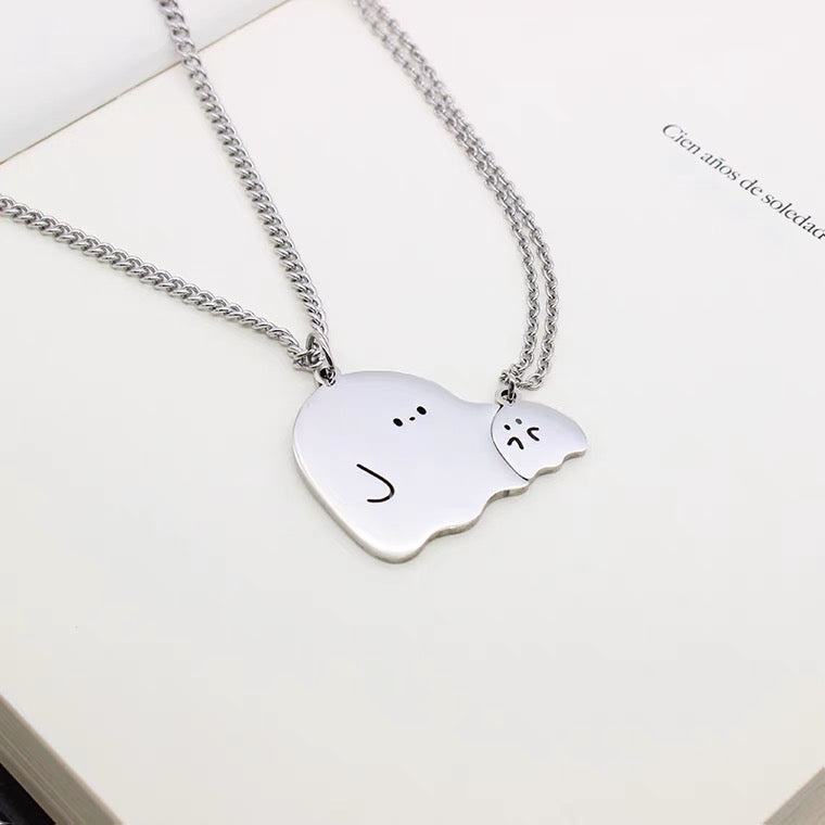 Big and small ghost couple necklace