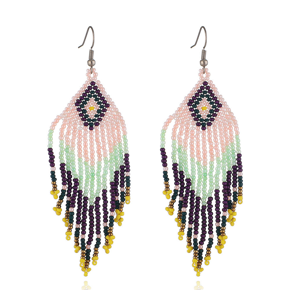 Colorful Bead Drop Earrings Boho Tassel Earrings
