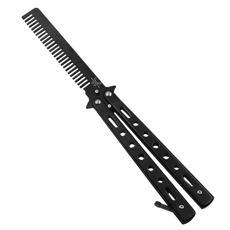 Butterfly Knife Comb Foldable Comb Stainless Steel Practice Training Beard Moustache Brushe Salon Hairdressing Styling Tool
