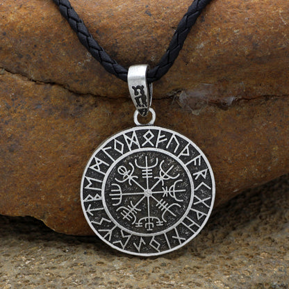 Best-selling Nordic Viking Lunavin Odin Logo Compass Pendant Necklace Men's Trendy Jewelry Long Section