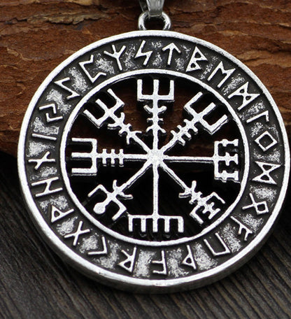 Best-selling Nordic Viking Lunavin Odin Logo Compass Pendant Necklace Men's Trendy Jewelry Long Section