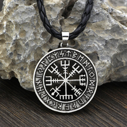 Best-selling Nordic Viking Lunavin Odin Logo Compass Pendant Necklace Men's Trendy Jewelry Long Section