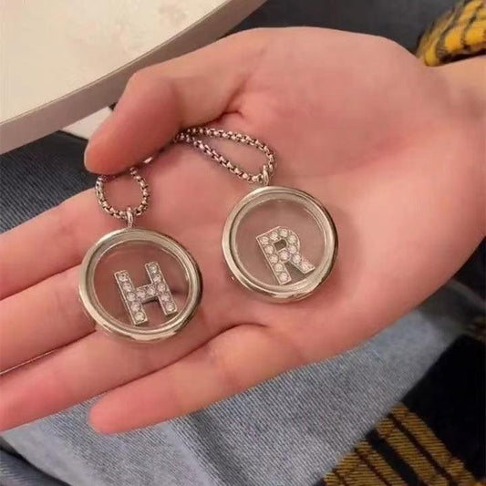 Initial Necklace With Round Openable Pendent Diamond Letter - BFF-GIFTS