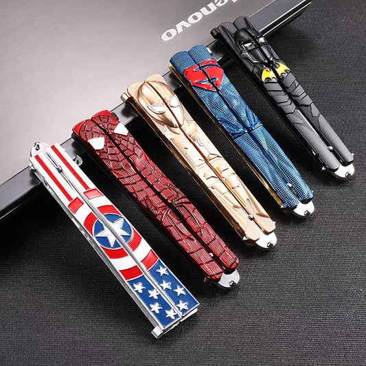 丨Butterfly knife fling knife, Captain America/Spider-Man/Superman/Batman/Wolverine/Naruto butterfly knife, toy model cannot be sharpened