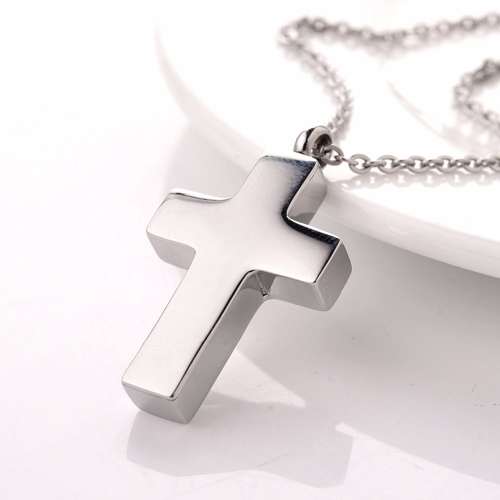 Crystal Cross Cremation Necklace | Stainless Steel Memorial Urn Jewelry For Ashes