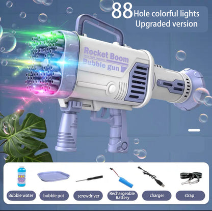 76/88/105 Holes Electric Rocket Bubble Gun With LED Gatling Blowing Soap Water Bow Bubble Machine Outdoor Toys For Children Gifts