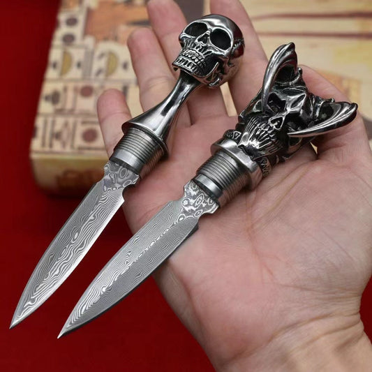 Cool Skull Damascus Knife Camping Tool